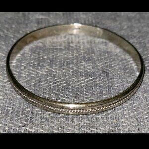 Antique 925 Solid Sterling Silver Bangle Bracelet With Thin Braided Pattern